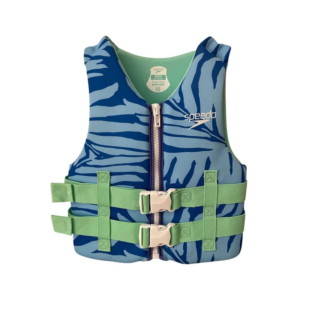 New Speedo Youth 50-90 Lbs Blue Green Life Jacket Vest